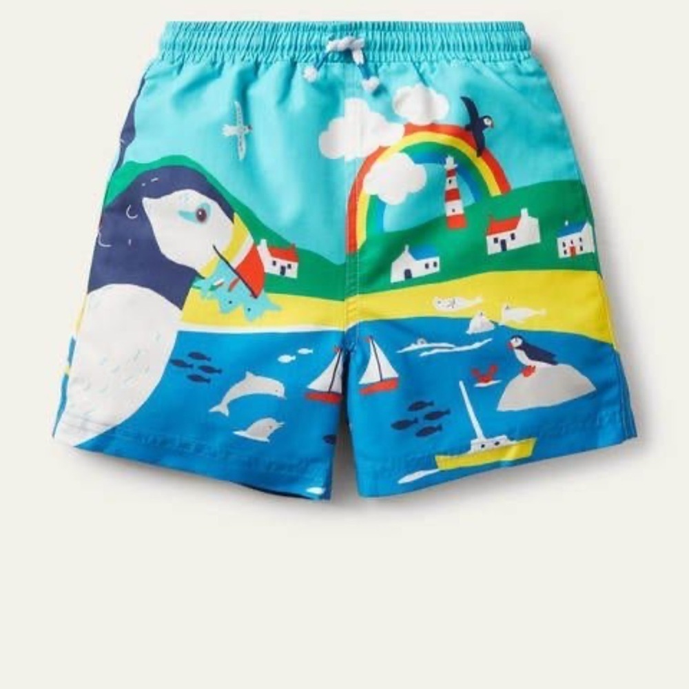 Mini Boden Swim Shorts Aqua Blue Puffins Boden 9-10 years